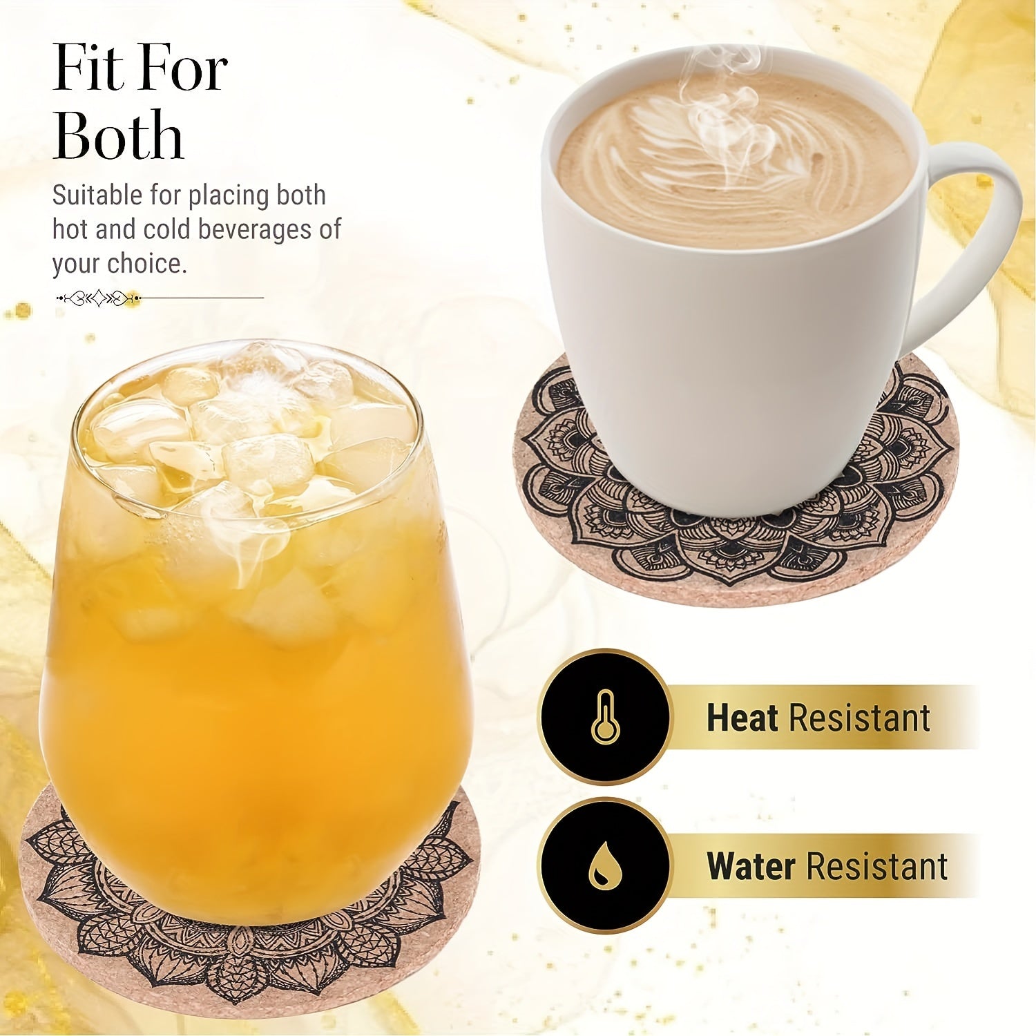 8 Piece Cork Coasters Set - Heat Resistant Non-Slip Drink Mats