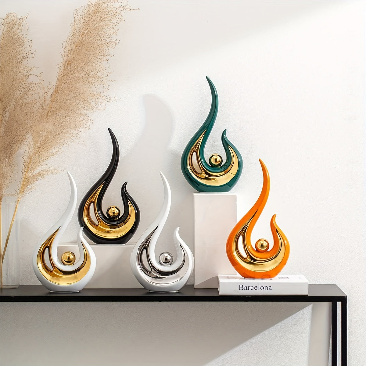 Modern Geometric Porcelain Sculpture - Black & Gold Home Decor Gift