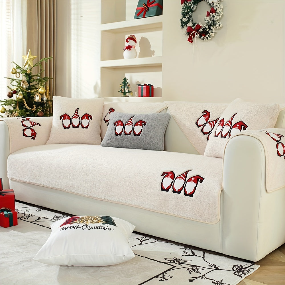 Christmas Decorations Sherpa Fleece Sofa Cover - Thickened Warmly, Soft Plush Fabric, Living Room Sofa Couch Protector, Cozy Winter Home Decor
