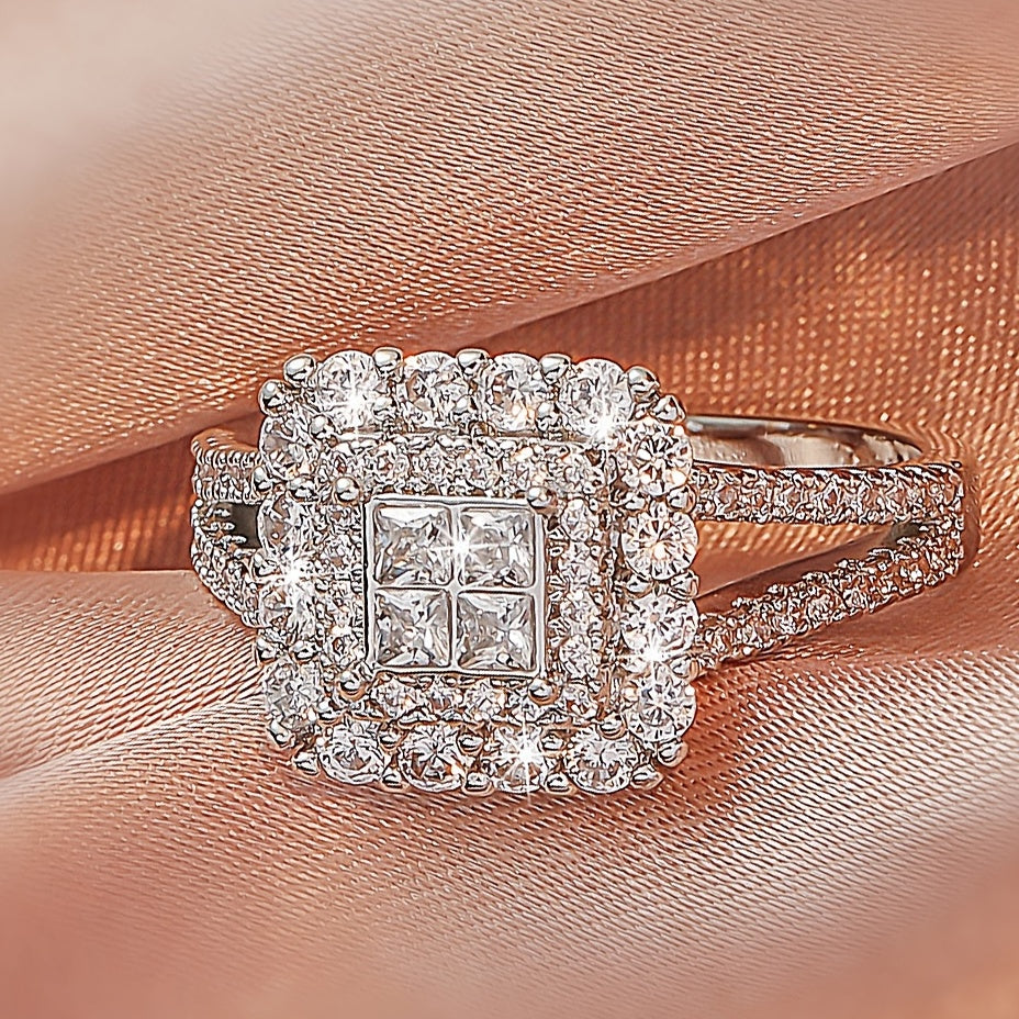 Platinum Plated Copper Ring with Cubic Zirconia