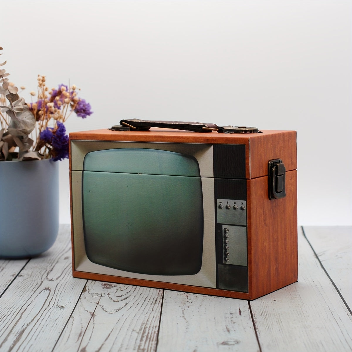 Vintage TV Storage Box - Retro Wooden Jewelry Box Gift for Home Decor