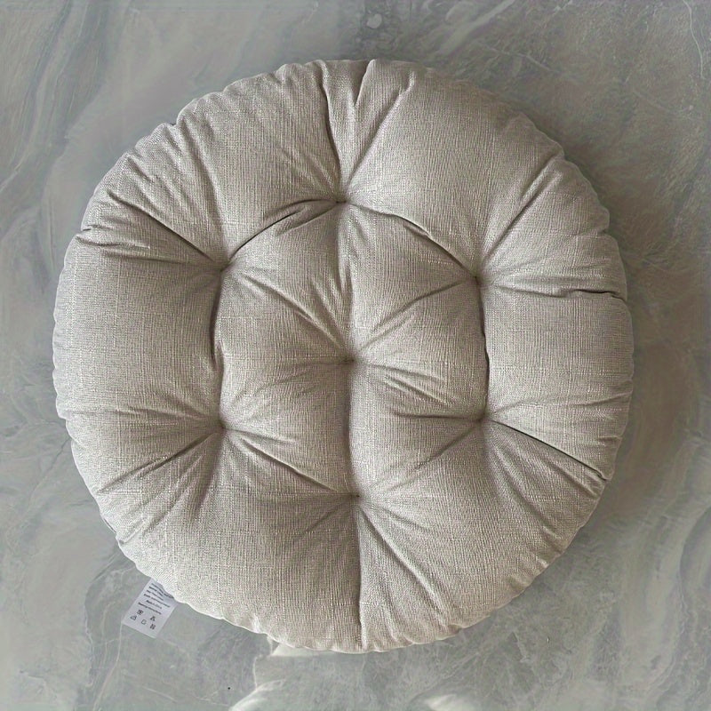 Round Linen Floor Cushion - Japanese Tatami Meditation Pillow Futon
