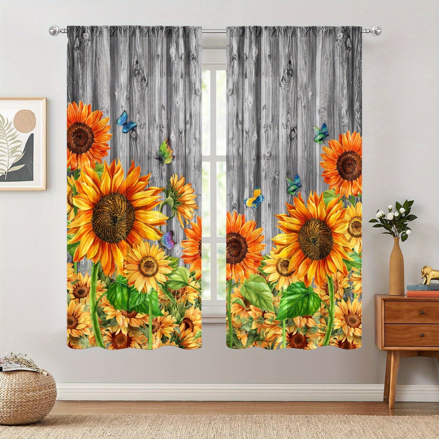 Sunflower Printed Curtains - Perfect For Bedroom, Office, Kitchen and Living Room