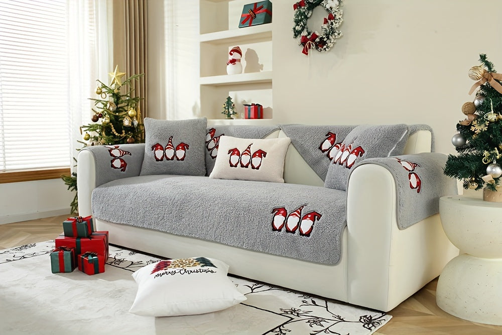 Christmas Decorations Sherpa Fleece Sofa Cover - Thickened Warmly, Soft Plush Fabric, Living Room Sofa Couch Protector, Cozy Winter Home Decor