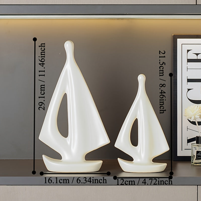 Ceramic Sailboat Sculptures Set of 2 - Modern Nautical Home Decor Ornaments