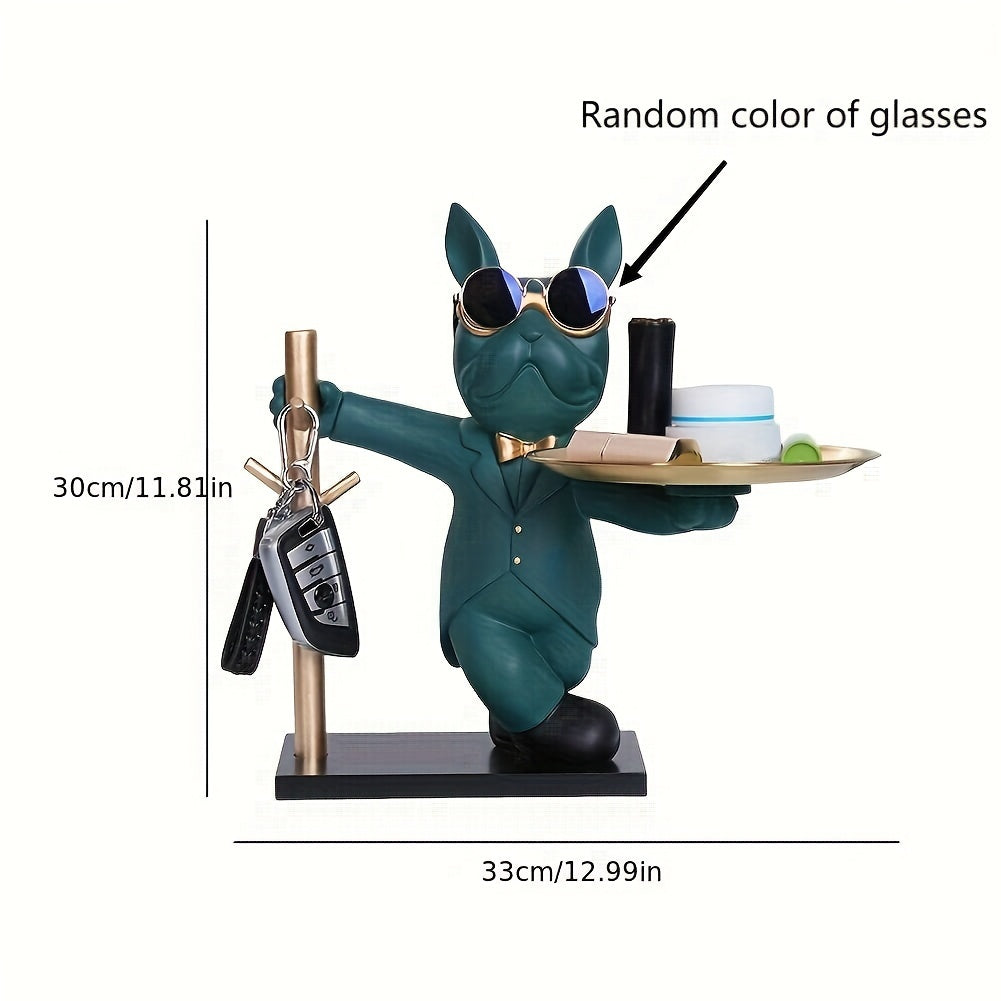 Abstract Resin French Bulldog Sculpture with Storage Tray - Modern Dog Statue Decor