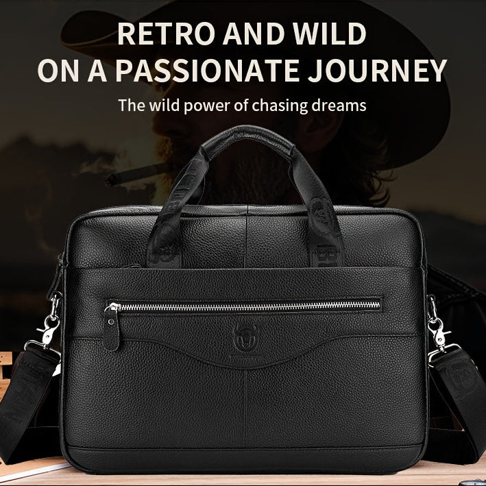 Top-Grain Leather Briefcase | Multi-Compartment Crossbody Bag for Work & Commute