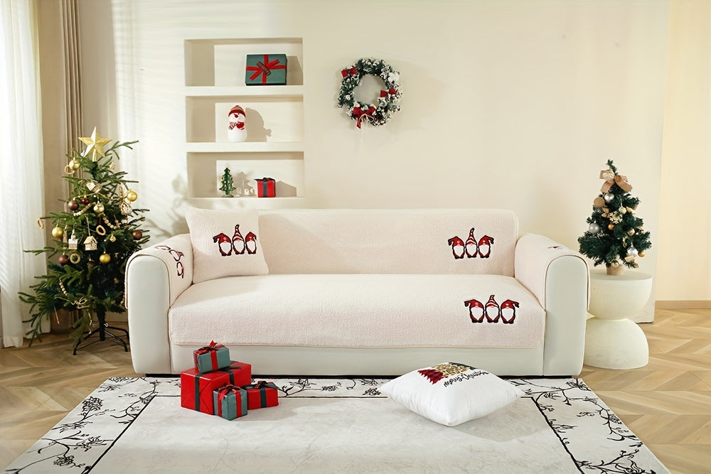 Christmas Decorations Sherpa Fleece Sofa Cover - Thickened Warmly, Soft Plush Fabric, Living Room Sofa Couch Protector, Cozy Winter Home Decor