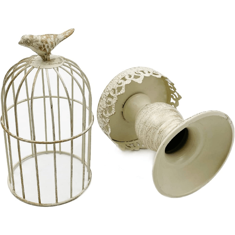 Vintage Birdcage Candle Holder - Rustic Metal Lantern Wedding Centerpiece