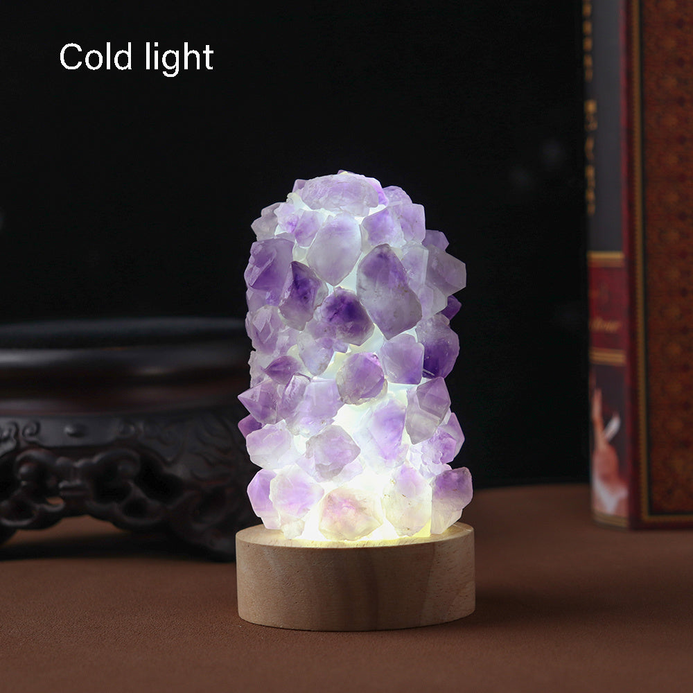 Natural Amethyst Crystal Lamp - USB Powered Healing Stone Night Light
