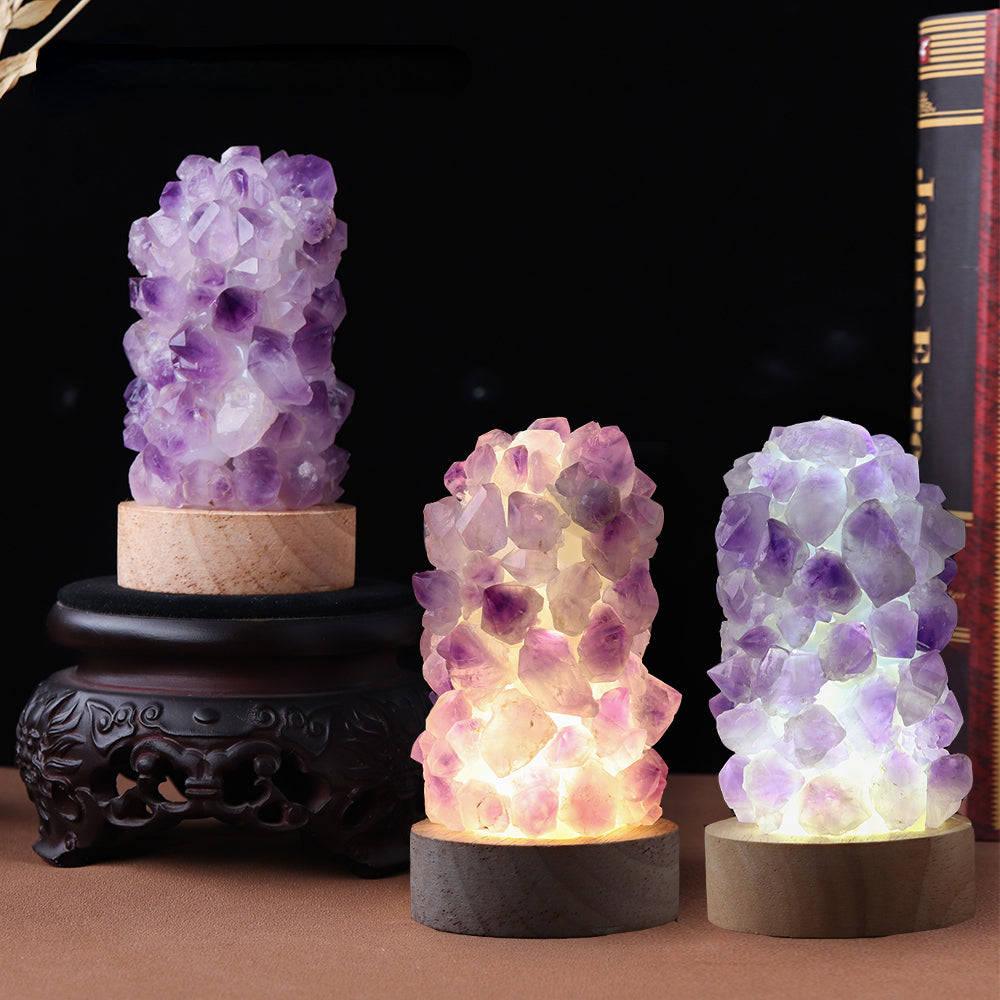 Natural Amethyst Crystal Lamp - USB Powered Healing Stone Night Light