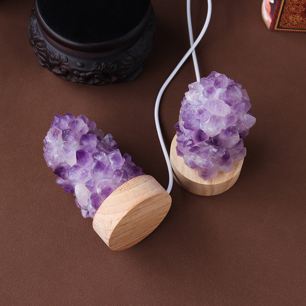 Natural Amethyst Crystal Lamp - USB Powered Healing Stone Night Light