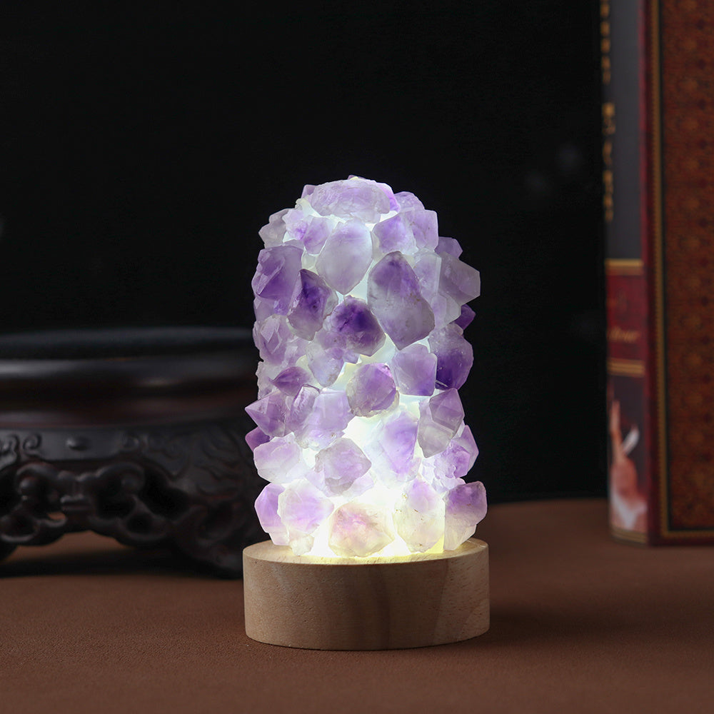 Natural Amethyst Crystal Lamp - USB Powered Healing Stone Night Light