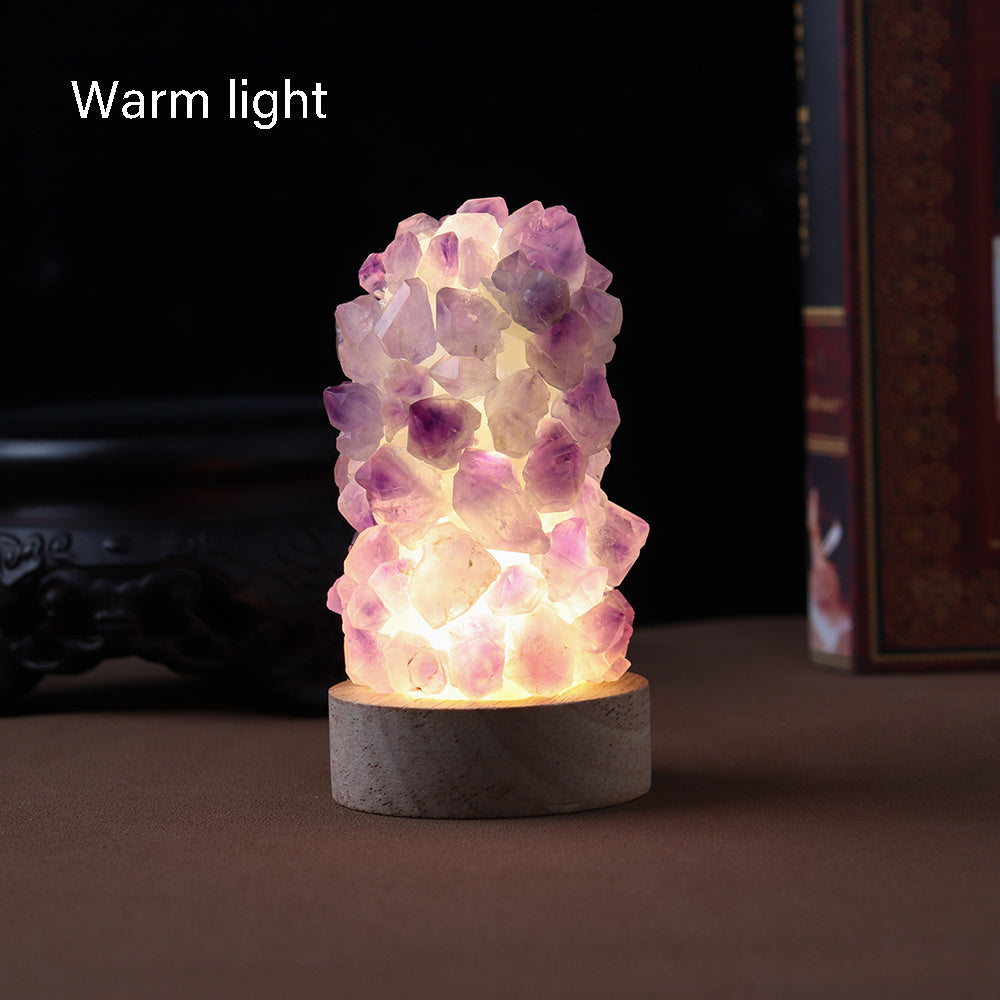 Natural Amethyst Crystal Lamp - USB Powered Healing Stone Night Light