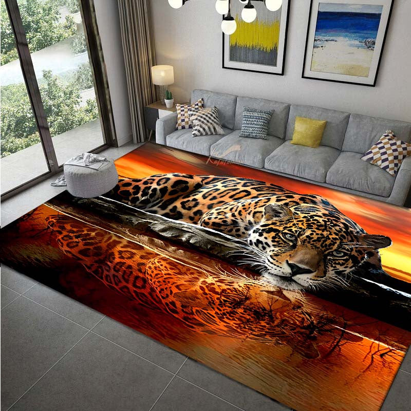 3D Leopard Print Area Rug - Non-Slip Stain Resistant Rectangle Rug