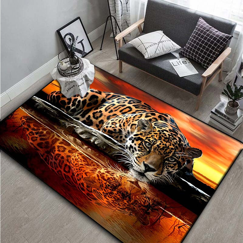 3D Leopard Print Area Rug - Non-Slip Stain Resistant Rectangle Rug
