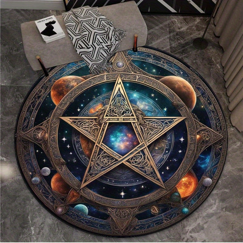 Round 3D Cosmic Planet Rug - Crystal Velvet Circle Carpet for Living Room & Bedroom