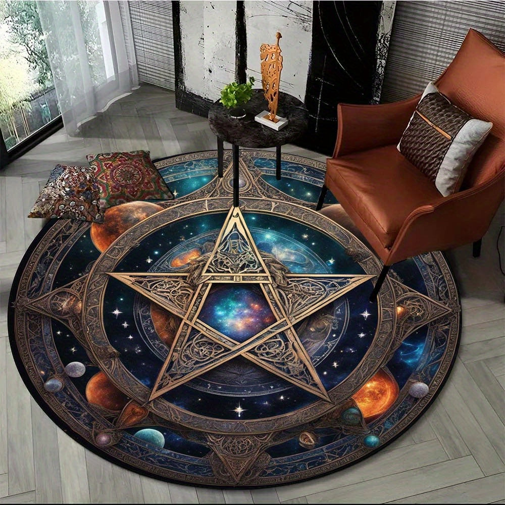 Round 3D Cosmic Planet Rug - Crystal Velvet Circle Carpet for Living Room & Bedroom