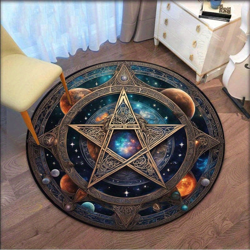 Round 3D Cosmic Planet Rug - Crystal Velvet Circle Carpet for Living Room & Bedroom