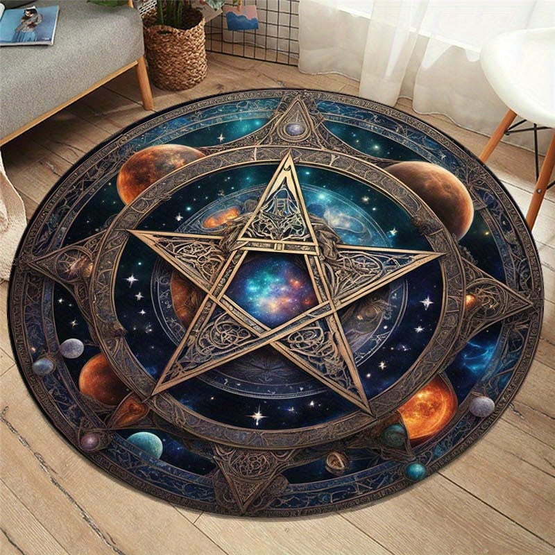 Round 3D Cosmic Planet Rug - Crystal Velvet Circle Carpet for Living Room & Bedroom