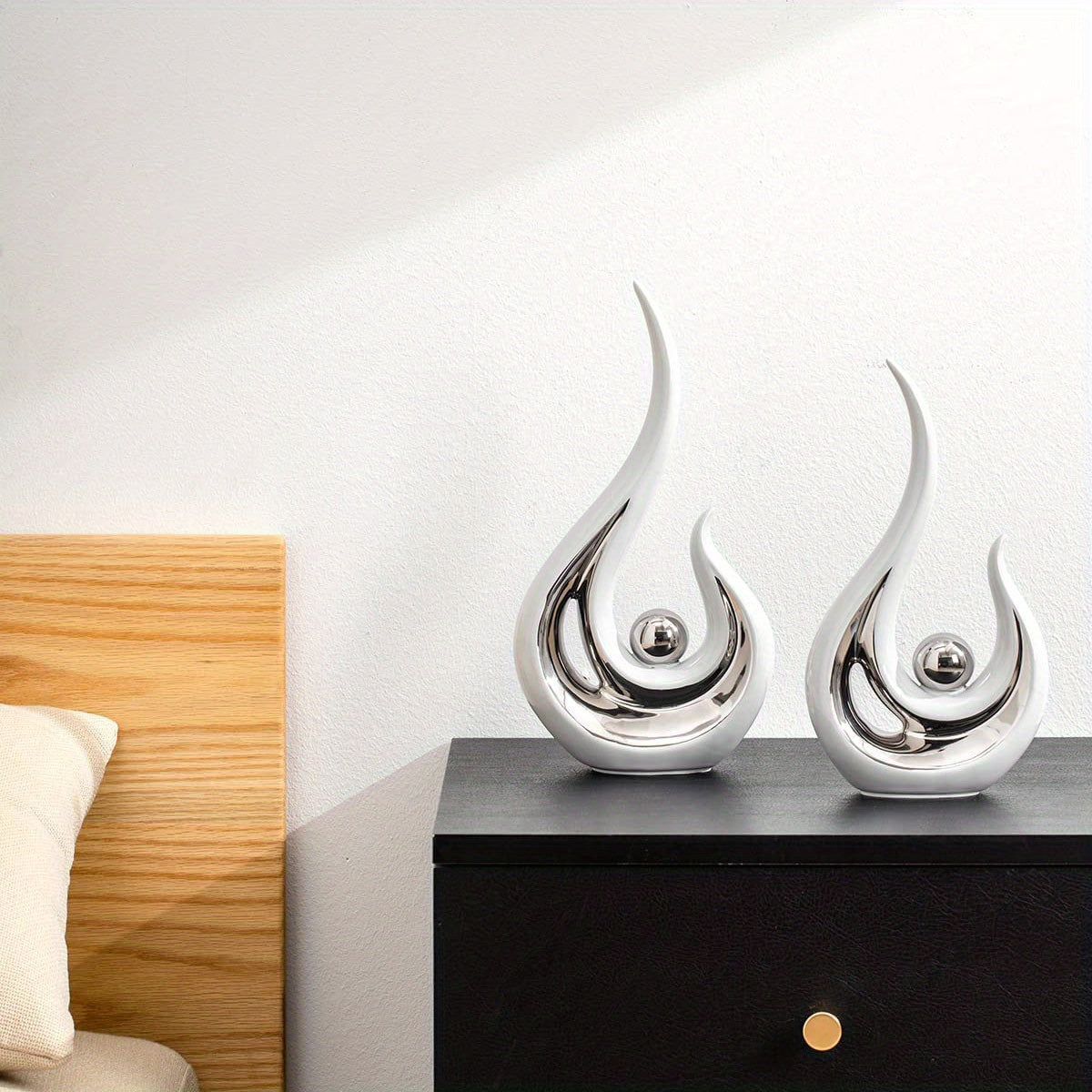 Modern Geometric Porcelain Sculpture - Black & Gold Home Decor Gift