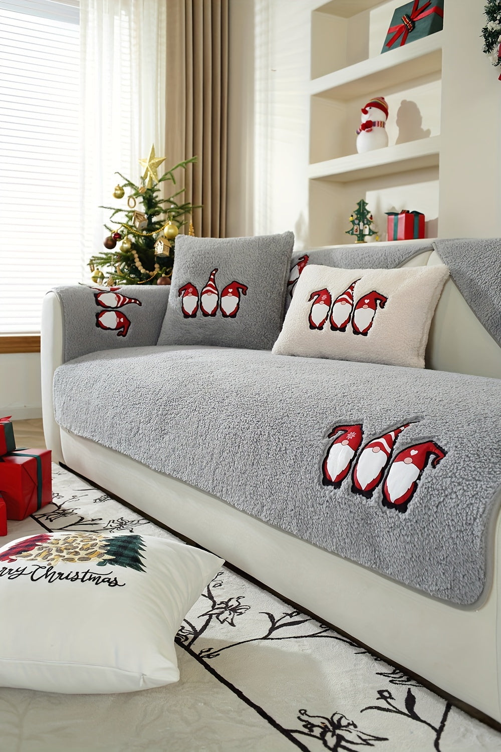 Christmas Decorations Sherpa Fleece Sofa Cover - Thickened Warmly, Soft Plush Fabric, Living Room Sofa Couch Protector, Cozy Winter Home Decor