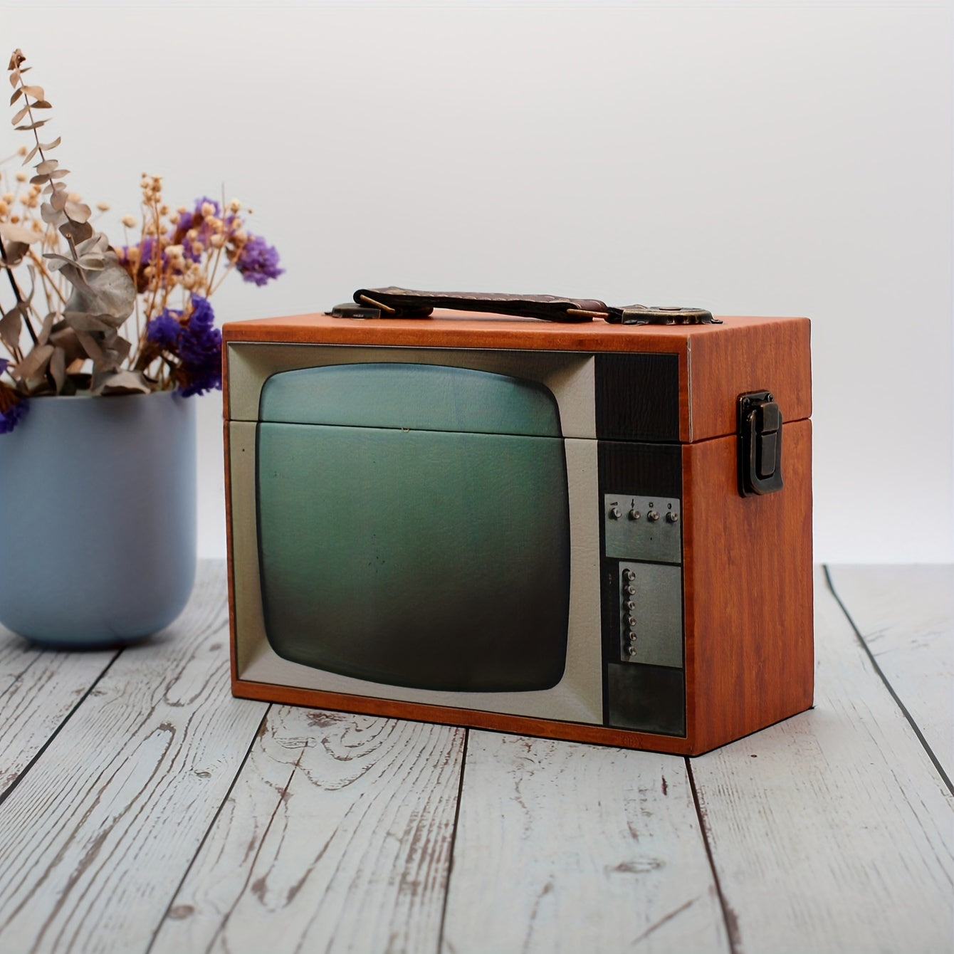 Vintage TV Storage Box - Retro Wooden Jewelry Box Gift for Home Decor