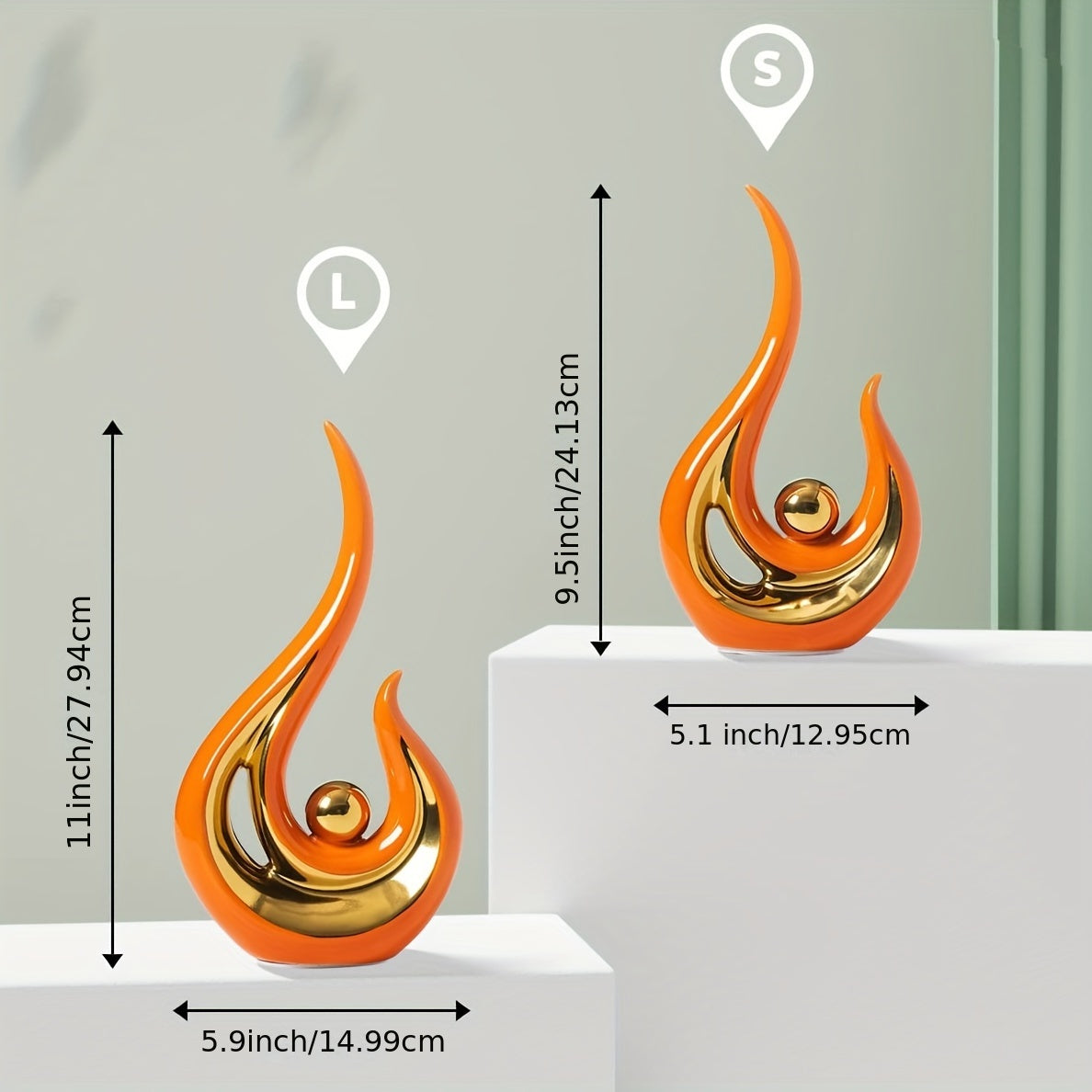 Modern Geometric Porcelain Sculpture - Black & Gold Home Decor Gift