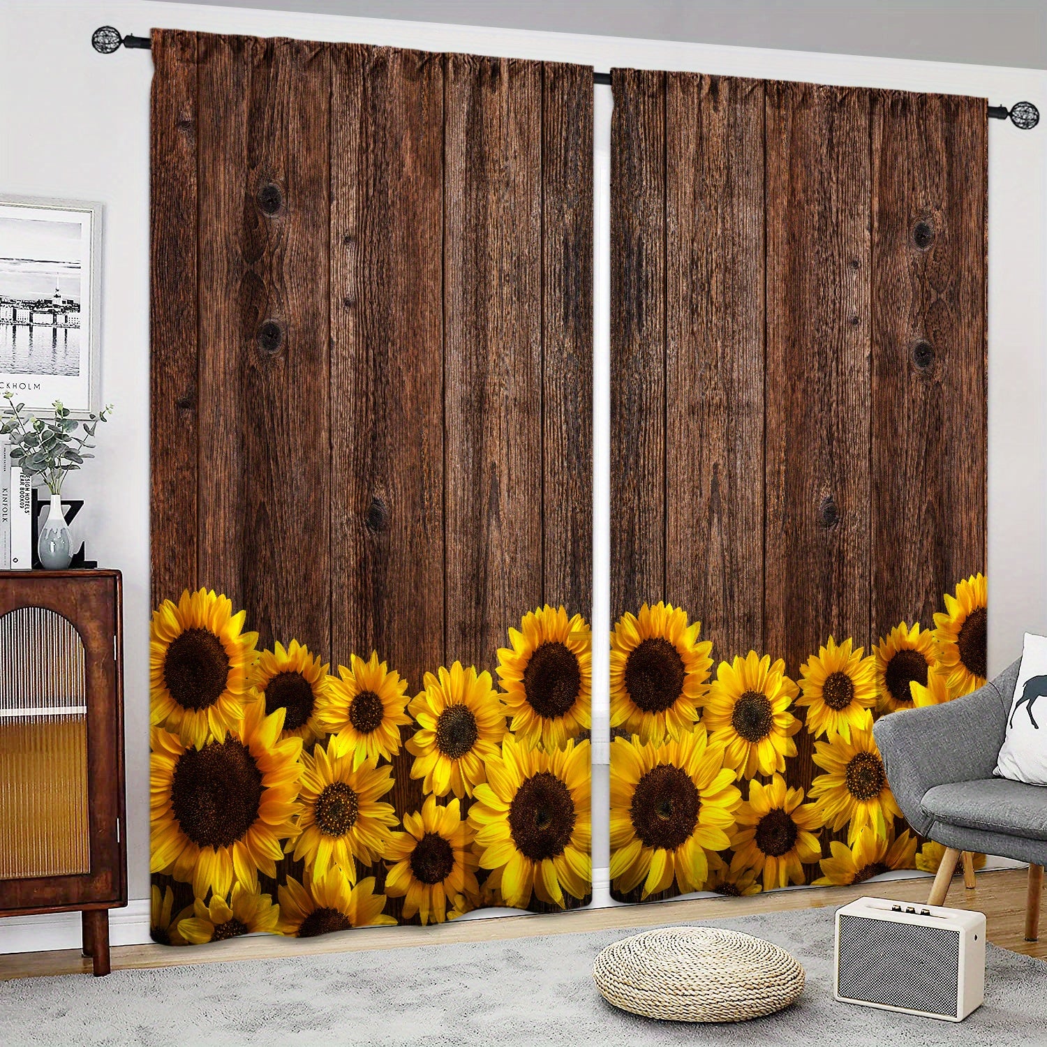 Sunflower Printed Curtains - Perfect For Bedroom, Office, Kitchen and Living Room