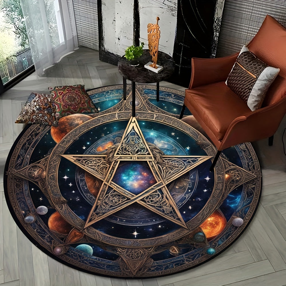 Round 3D Cosmic Planet Rug - Crystal Velvet Circle Carpet for Living Room & Bedroom