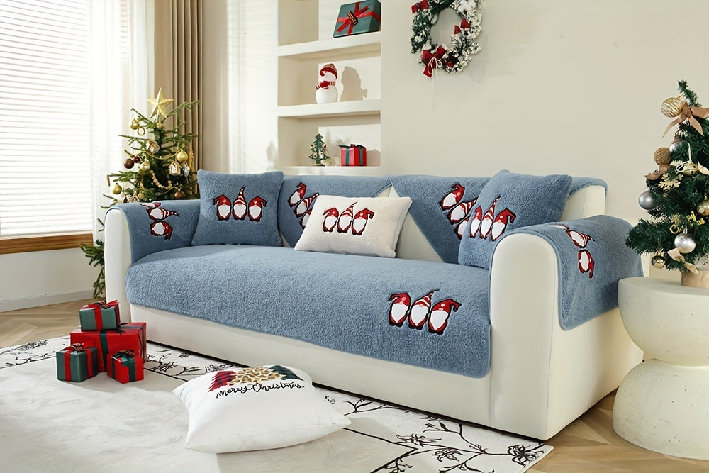 Christmas Decorations Sherpa Fleece Sofa Cover - Thickened Warmly, Soft Plush Fabric, Living Room Sofa Couch Protector, Cozy Winter Home Decor