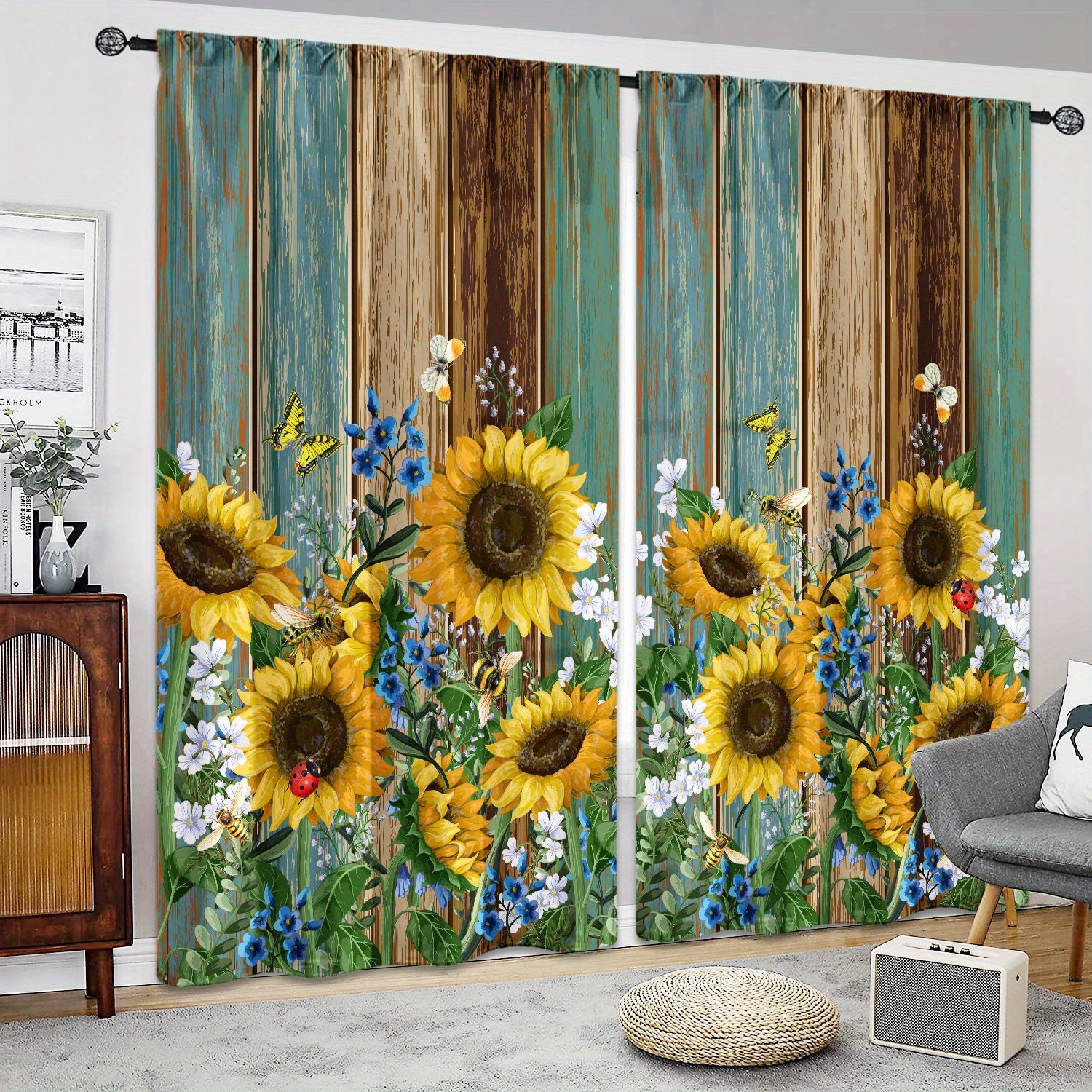 Sunflower Printed Curtains - Perfect For Bedroom, Office, Kitchen and Living Room