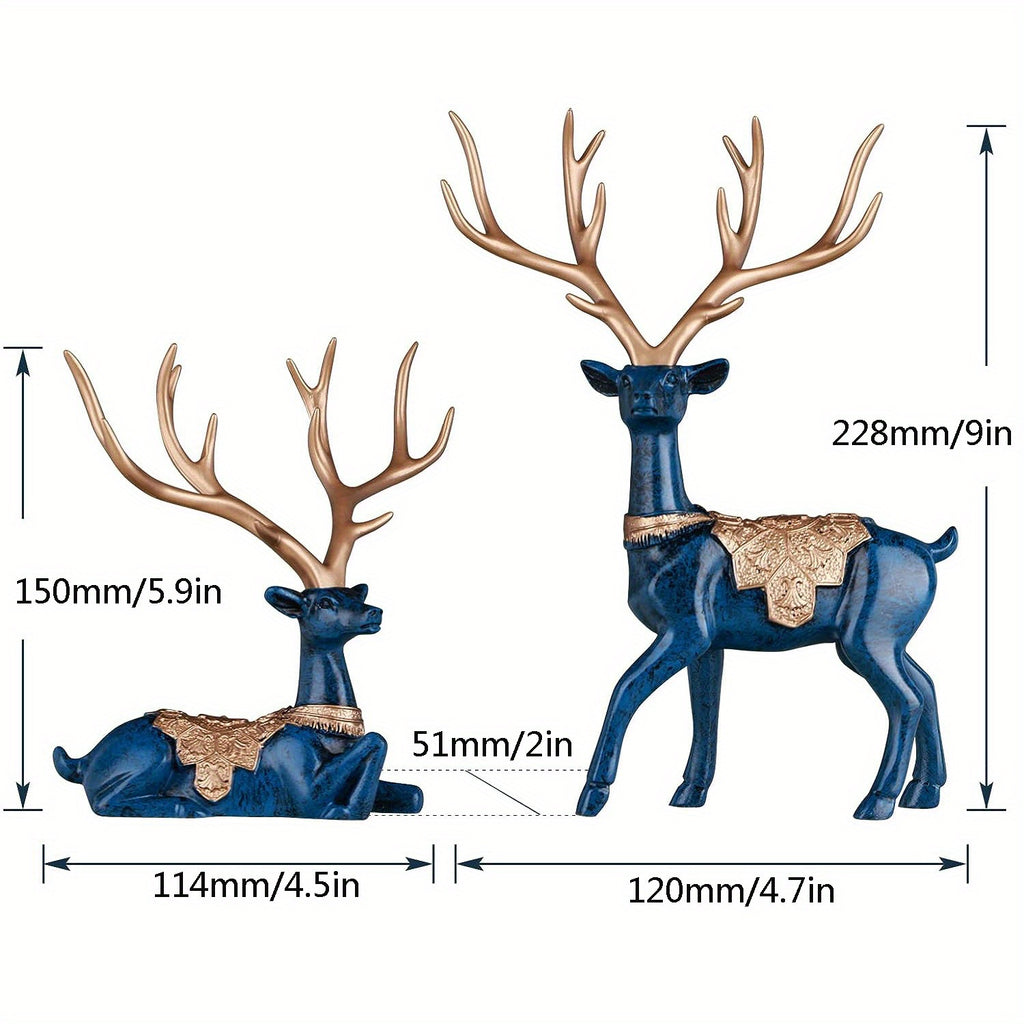 Majestic Blue Reindeer Figurines - Modern Home Decor Style - Shelf-Ready Deer Statues for Living Room Entrance and Table Decor