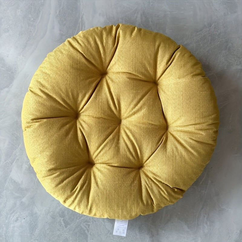 Round Linen Floor Cushion - Japanese Tatami Meditation Pillow Futon
