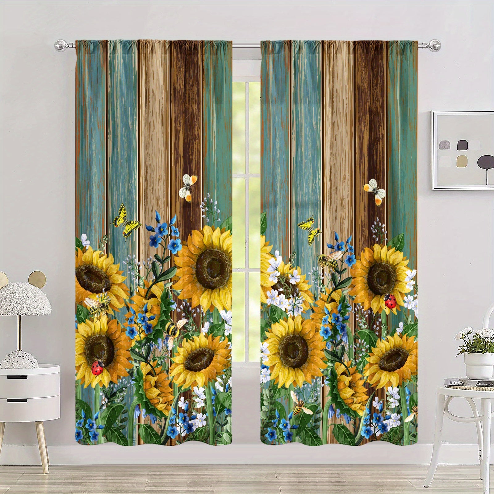 Sunflower Printed Curtains - Perfect For Bedroom, Office, Kitchen and Living Room