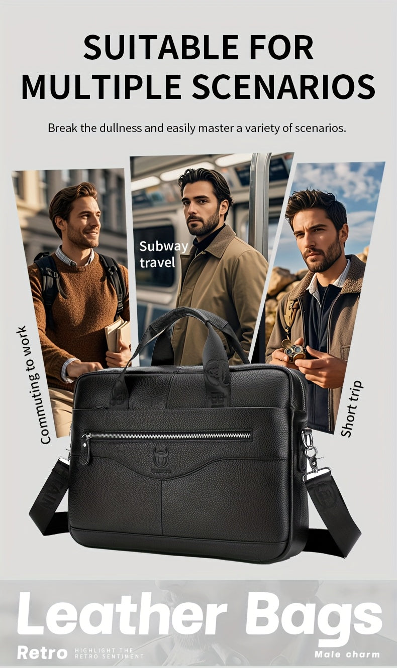 Top-Grain Leather Briefcase | Multi-Compartment Crossbody Bag for Work & Commute