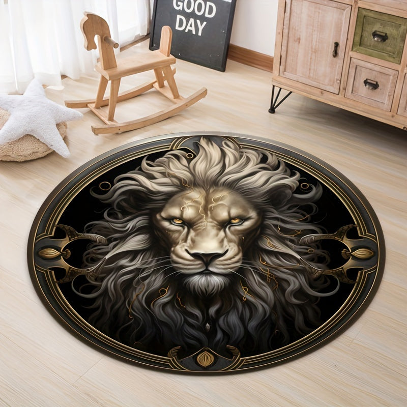 Round Lion Rug Non-Slip - Machine Washable Area Rug for Home Decor
