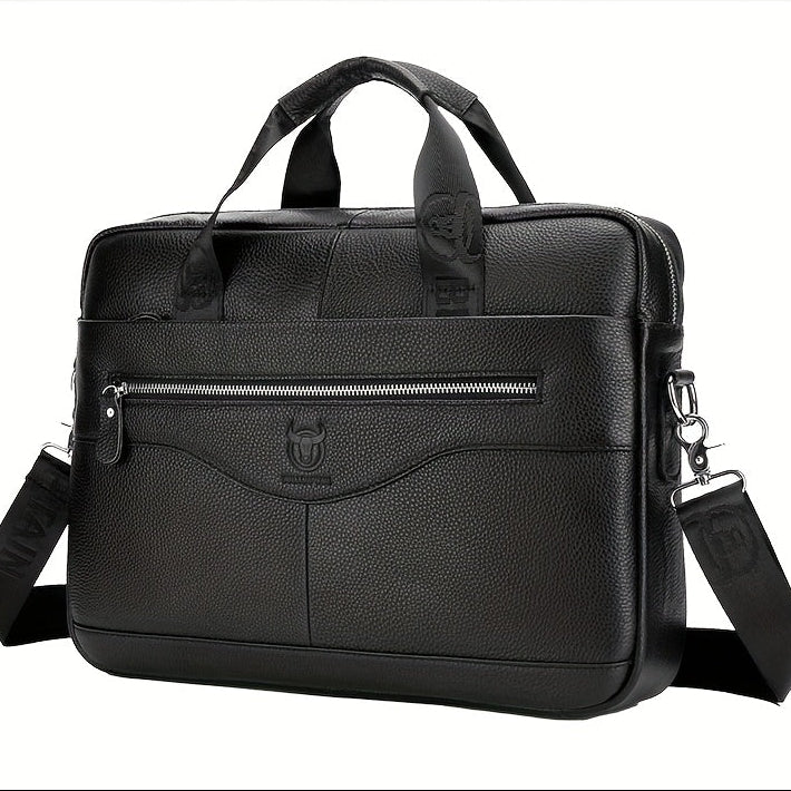 Top-Grain Leather Briefcase | Multi-Compartment Crossbody Bag for Work & Commute