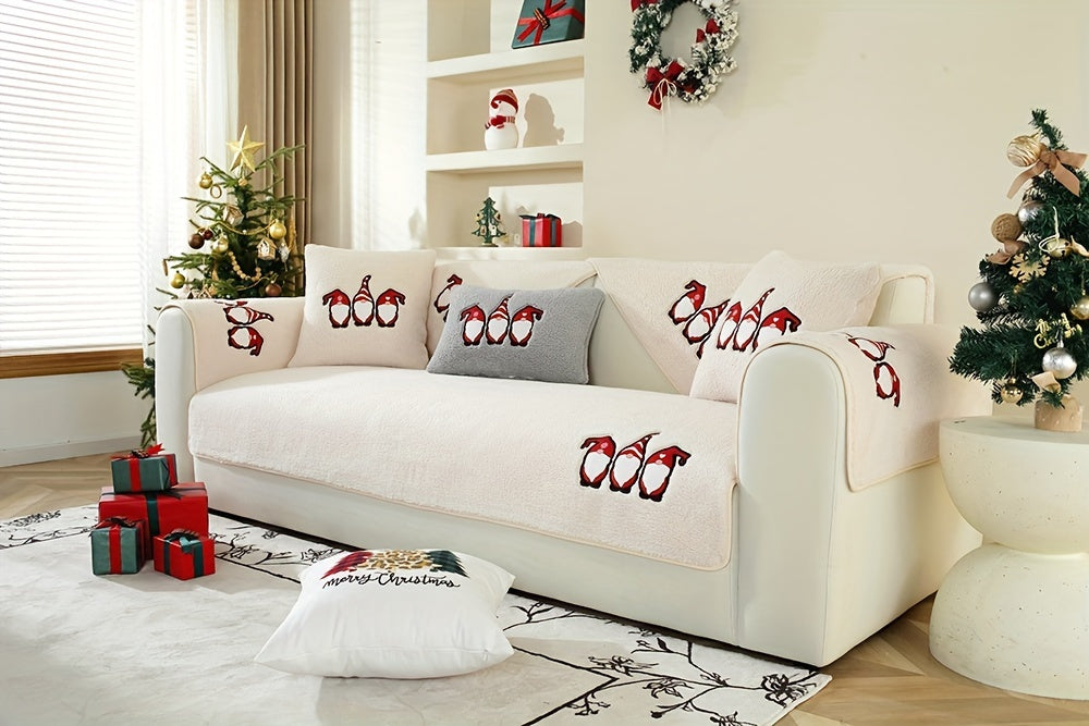 Christmas Decorations Sherpa Fleece Sofa Cover - Thickened Warmly, Soft Plush Fabric, Living Room Sofa Couch Protector, Cozy Winter Home Decor