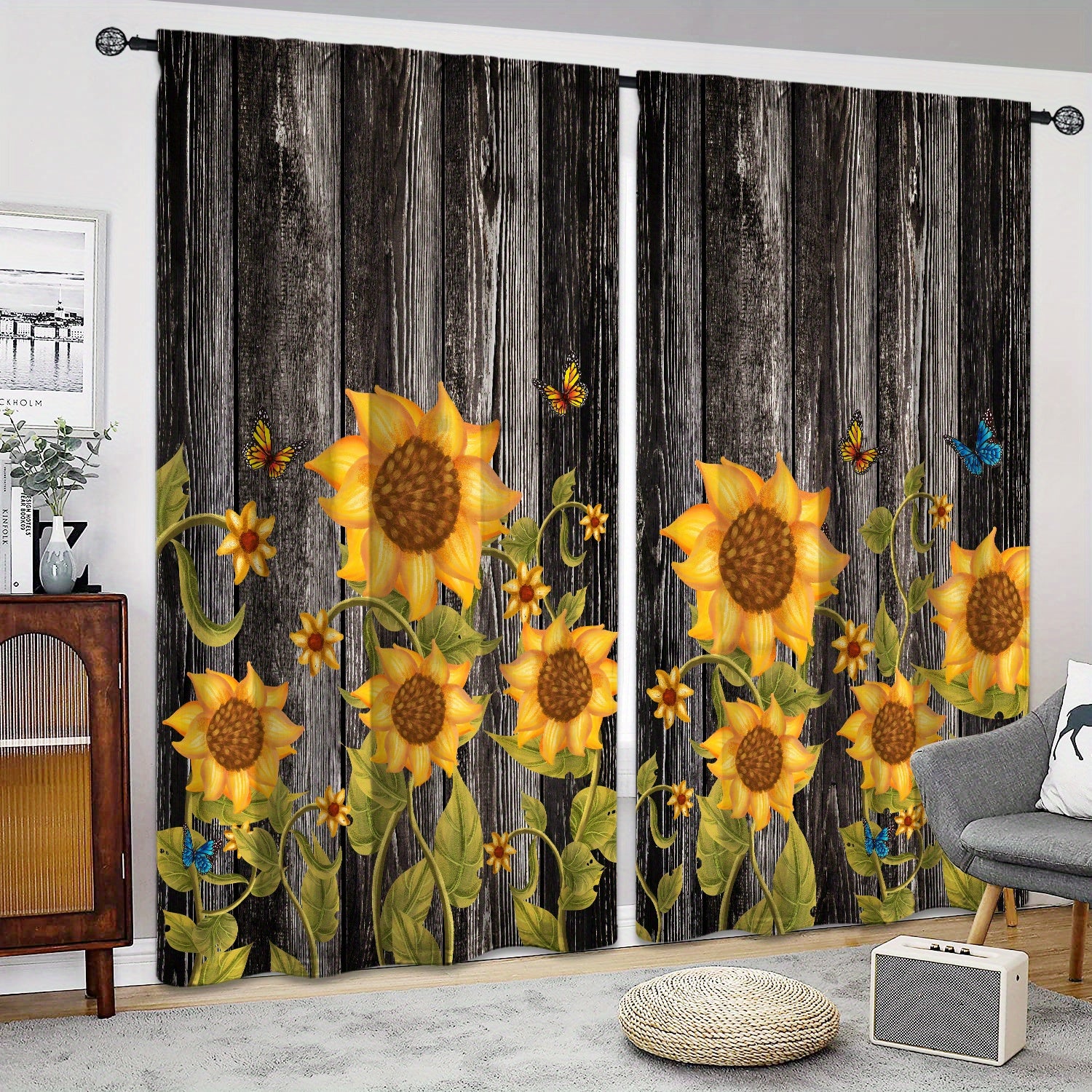 Sunflower Printed Curtains - Perfect For Bedroom, Office, Kitchen and Living Room