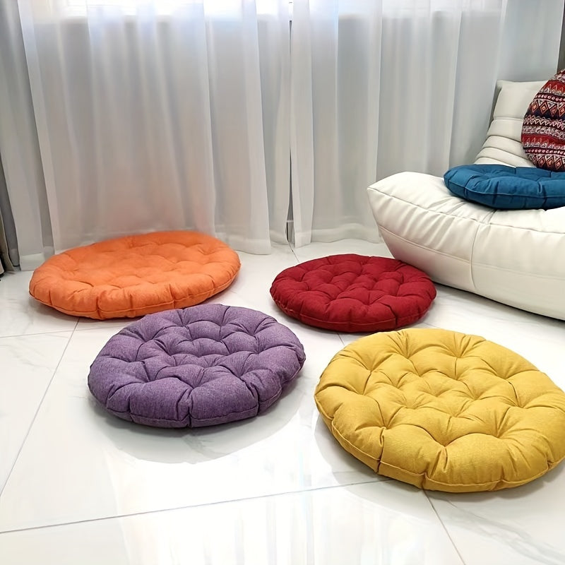 Round Linen Floor Cushion - Japanese Tatami Meditation Pillow Futon