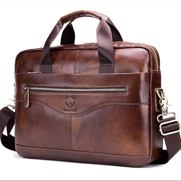 Top-Grain Leather Briefcase | Multi-Compartment Crossbody Bag for Work & Commute