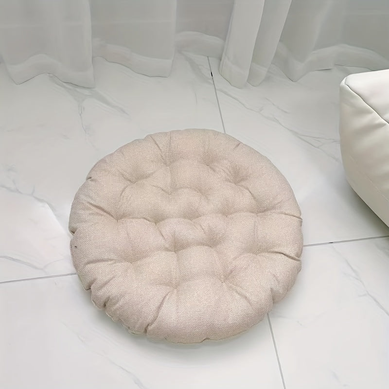 Round Linen Floor Cushion - Japanese Tatami Meditation Pillow Futon