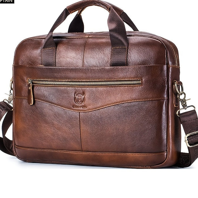 Top-Grain Leather Briefcase | Multi-Compartment Crossbody Bag for Work & Commute