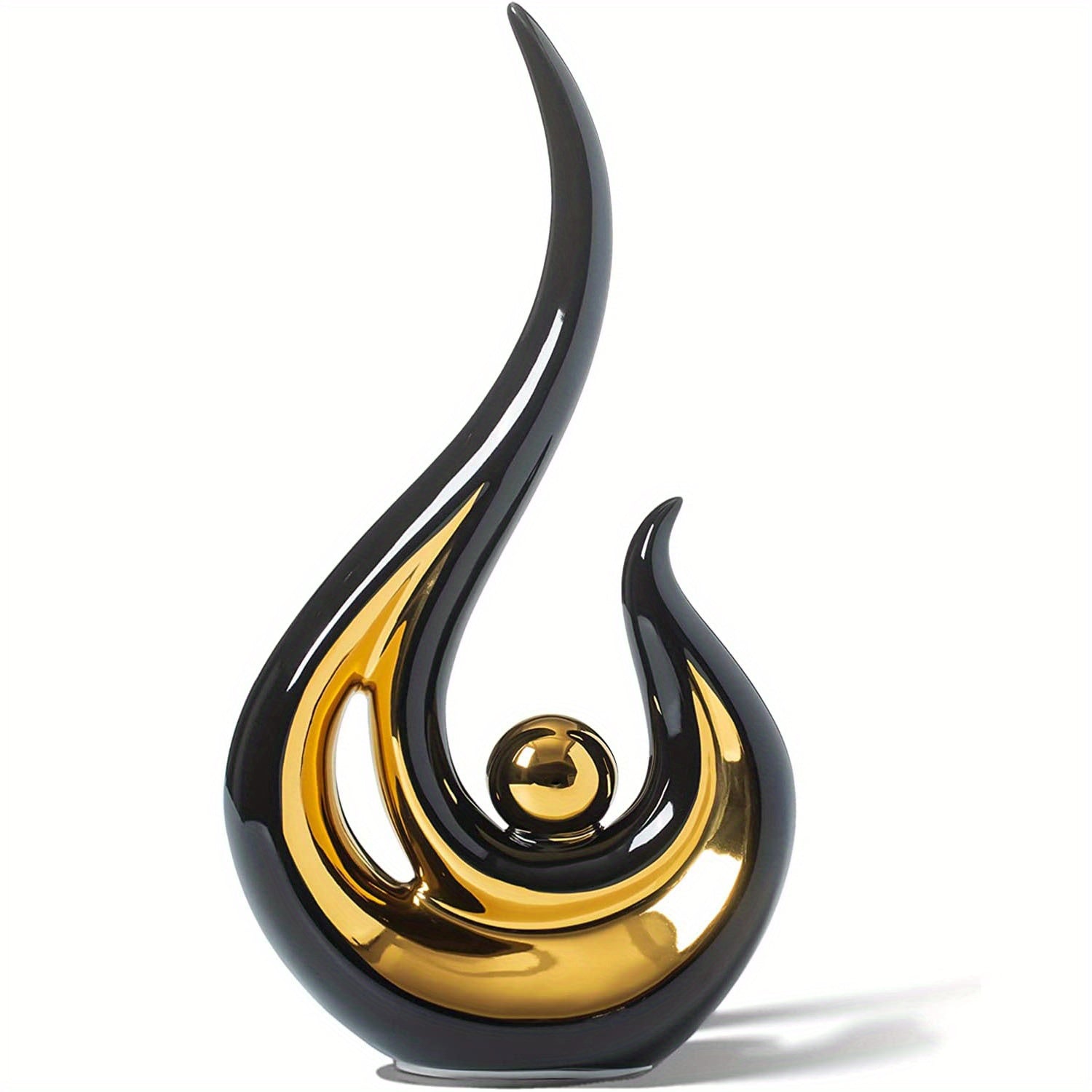 Modern Geometric Porcelain Sculpture - Black & Gold Home Decor Gift