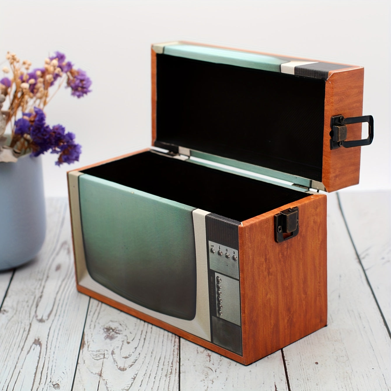 Vintage TV Storage Box - Retro Wooden Jewelry Box Gift for Home Decor