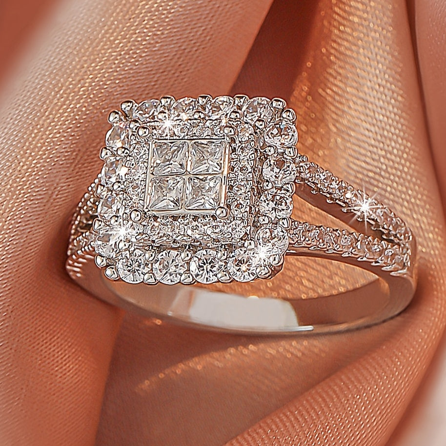 Platinum Plated Copper Ring with Cubic Zirconia