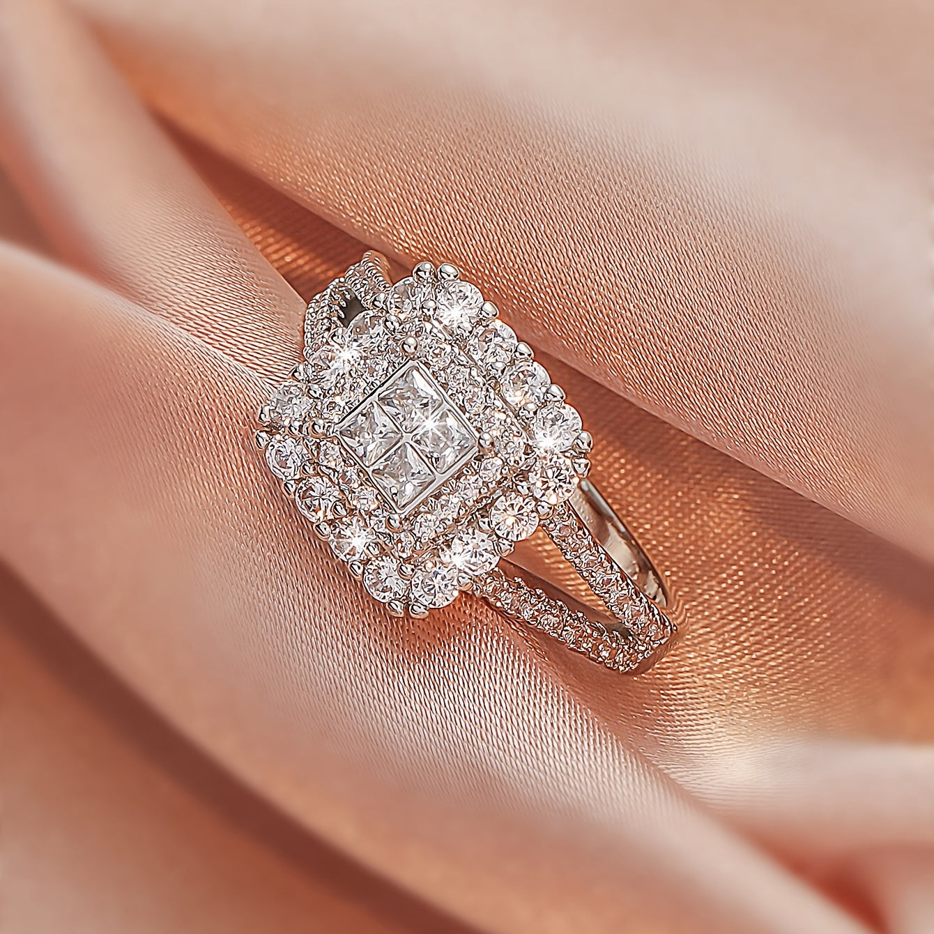 Platinum Plated Copper Ring with Cubic Zirconia