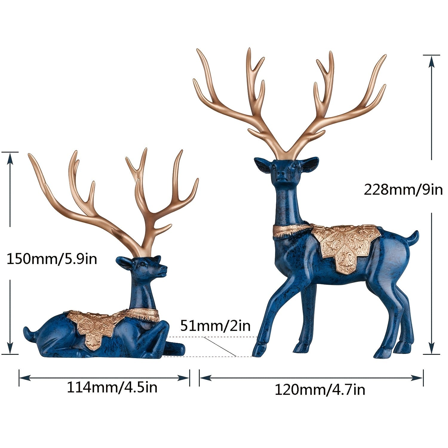Majestic Blue Reindeer Figurines - Modern Home Decor Style - Shelf-Ready Deer Statues for Living Room Entrance and Table Decor