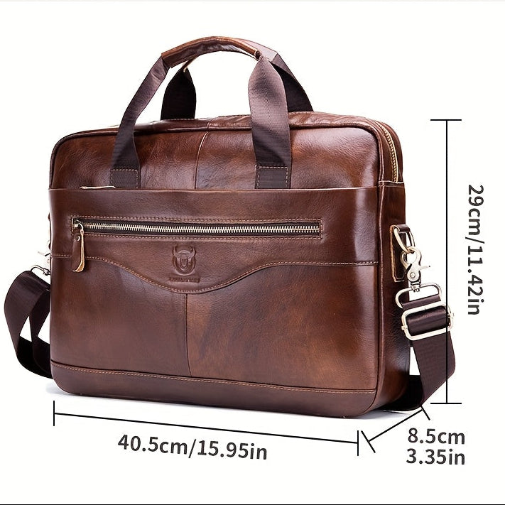 Top-Grain Leather Briefcase | Multi-Compartment Crossbody Bag for Work & Commute